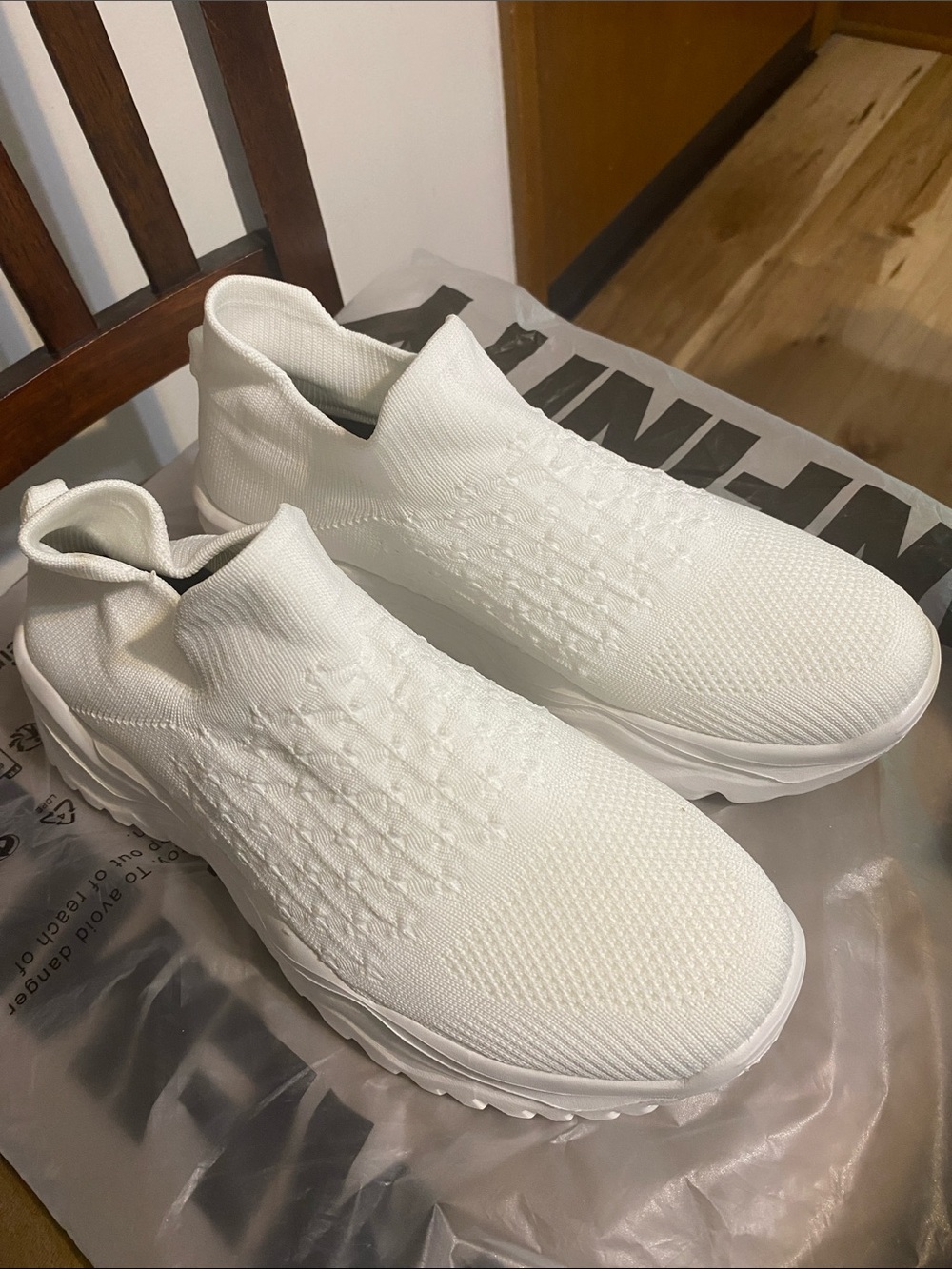All-White Slip-On Knit Sneakers - Size 41 (EU)